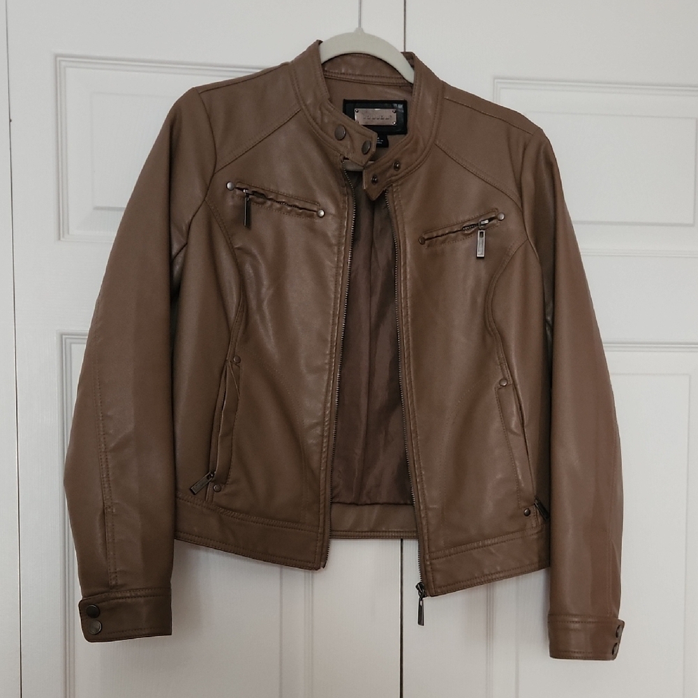 Jou Jou Tan Faux Leather Jacket